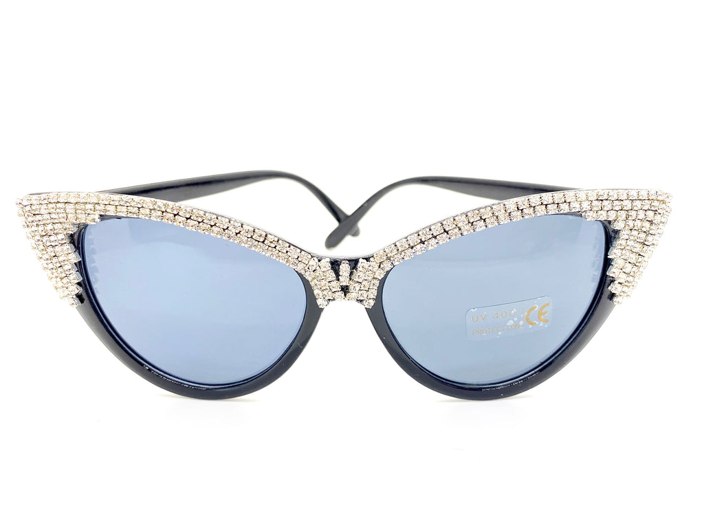 Jagged Rhinestone Black Cat Eye Sunglasses