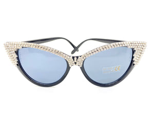 Jagged Rhinestone Black Cat Eye Sunglasses