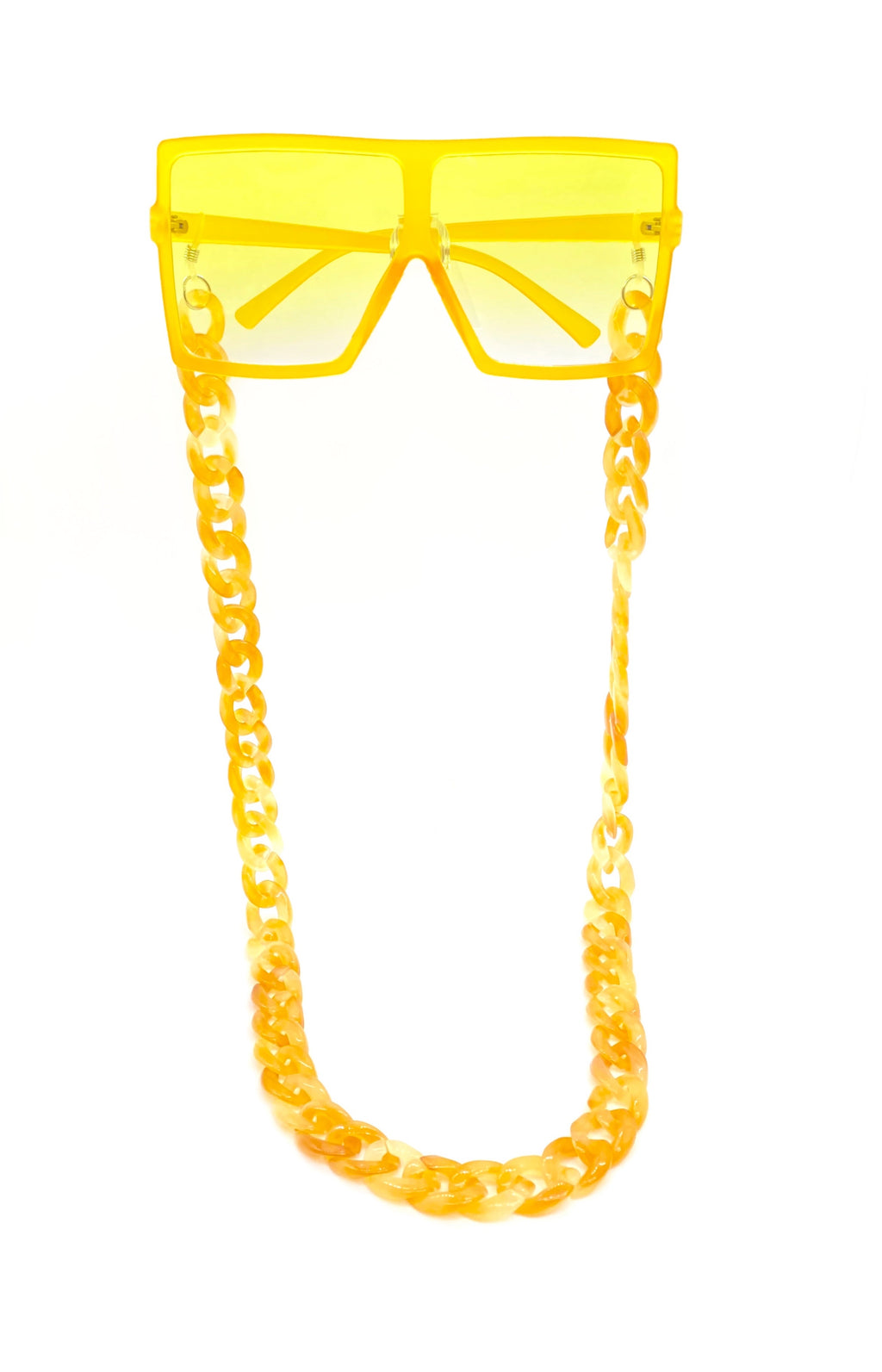 Glam Rock Yellow Square Sunglasses with Chain