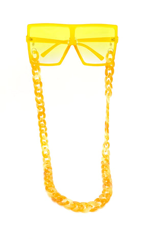 Glam Rock Yellow Square Sunglasses with Chain