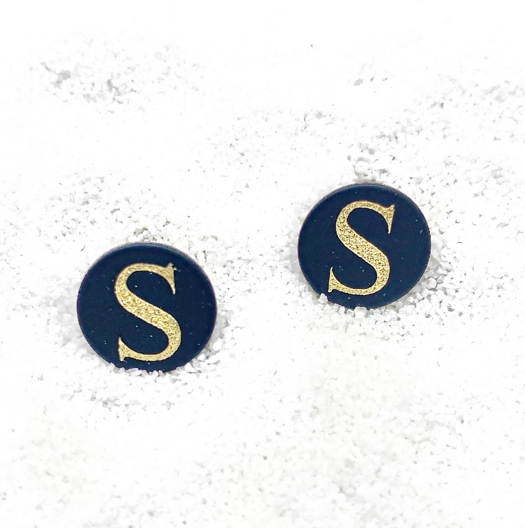Initial Black Color Earrings