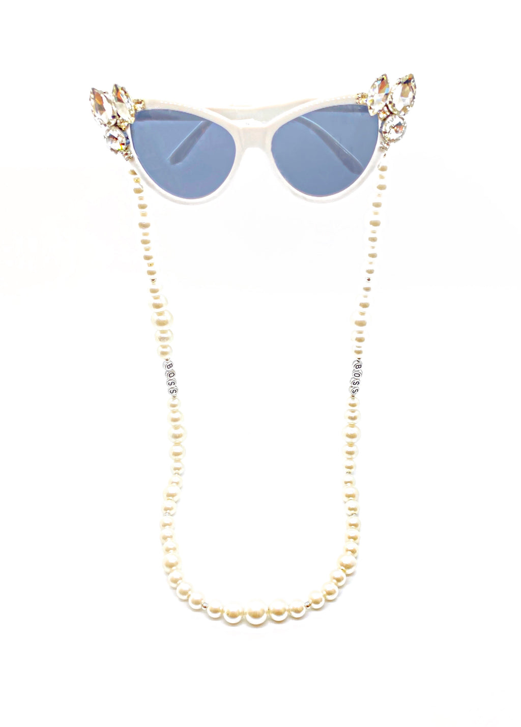 Rhinestone Cluster Cat Eye Sunglasses with Chain