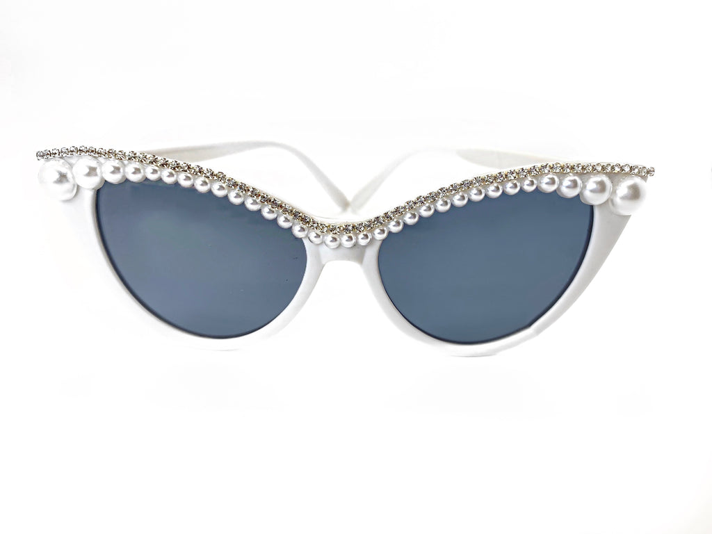 Pearl Rhinestone White Cat Eye Sunglasses