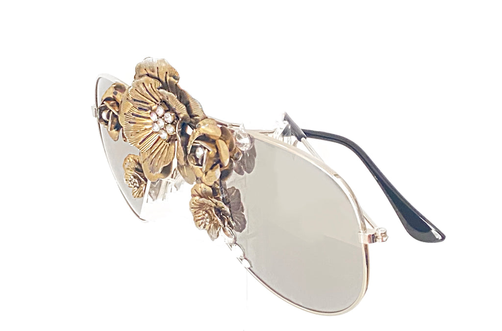Silver and Gold Floral Aviator Sunglasses