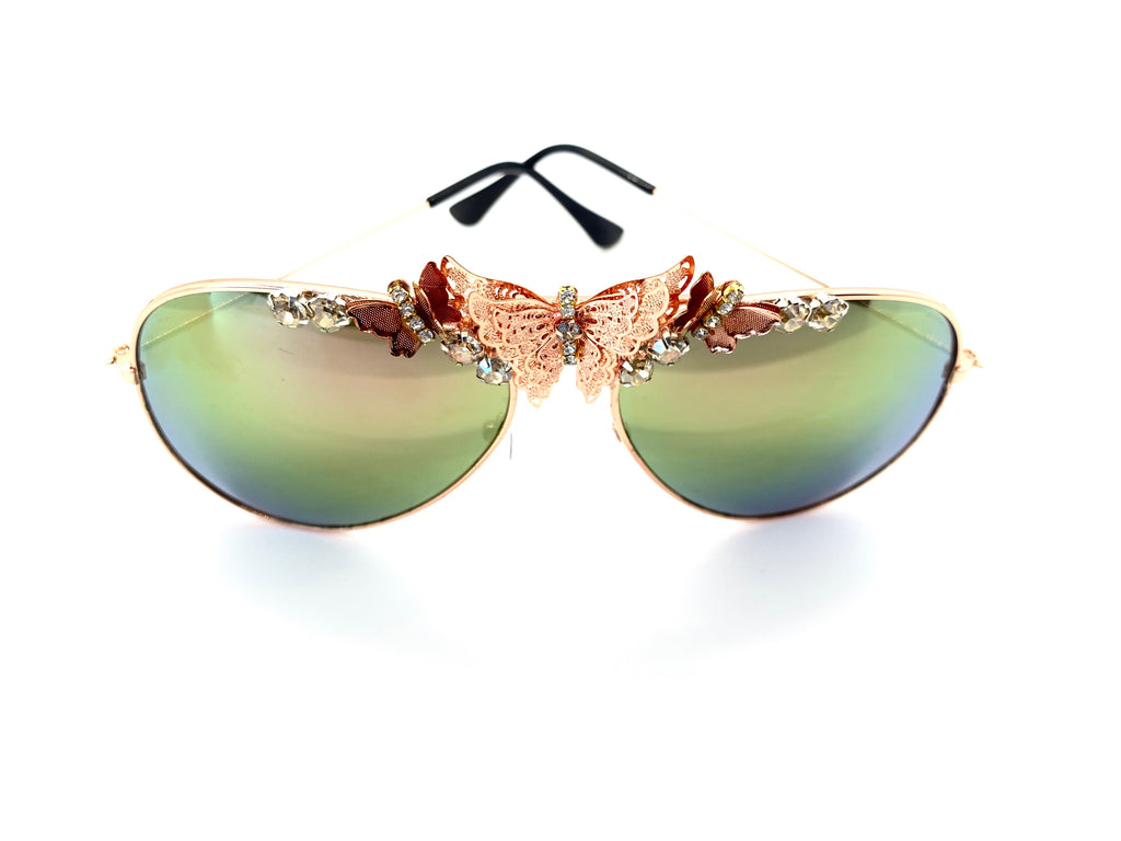 Butterfly Rose Gold Aviator Sunglasses