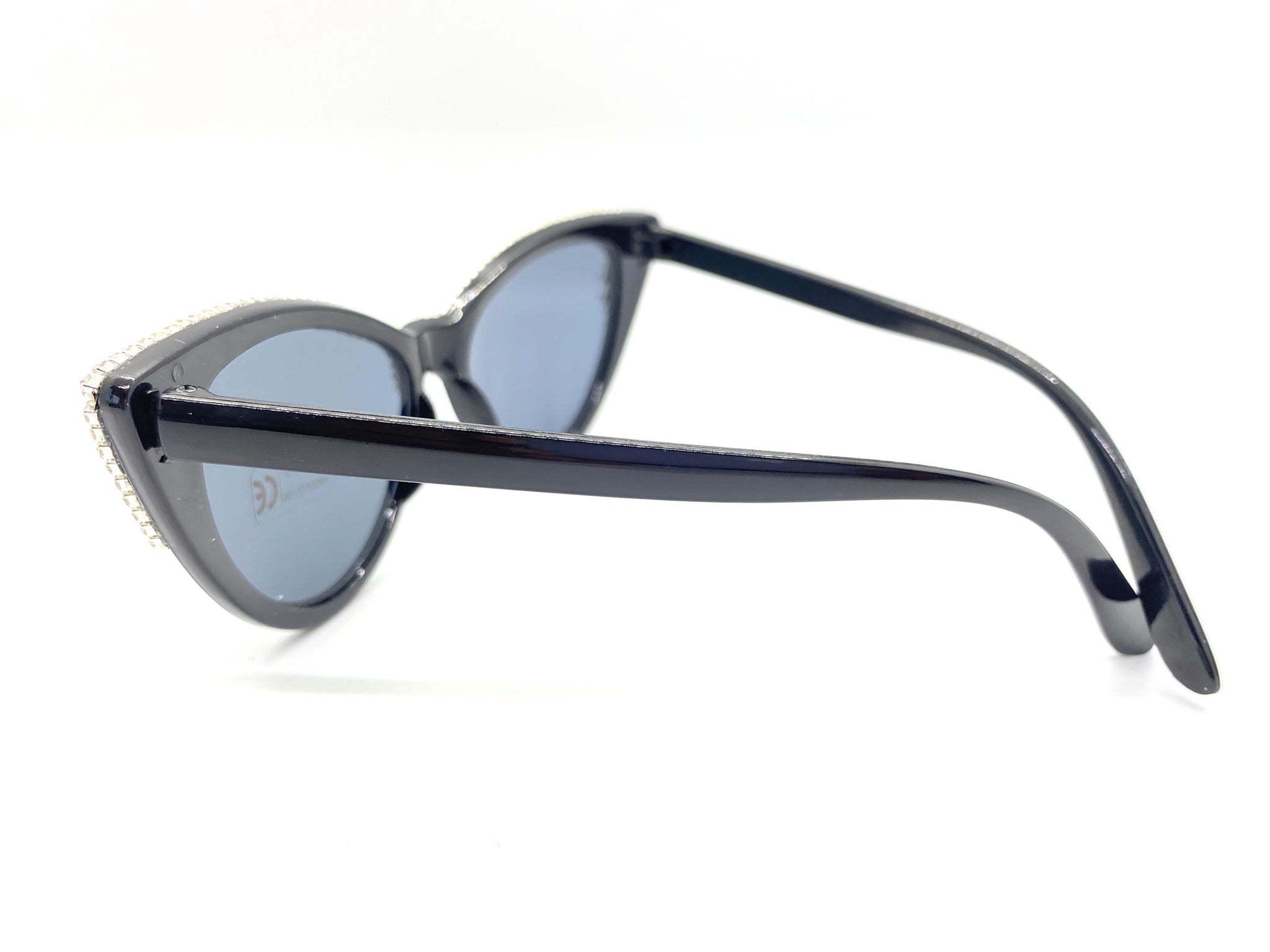 Jagged Rhinestone Black Cat Eye Sunglasses