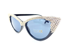 Jagged Rhinestone Black Cat Eye Sunglasses