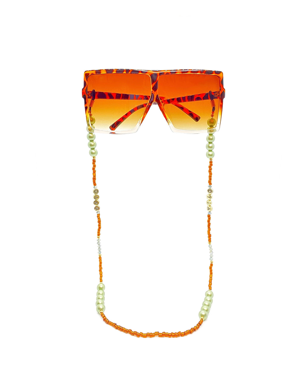 Glam Rock Brown Giraffe Print Square Sunglasses with Chain
