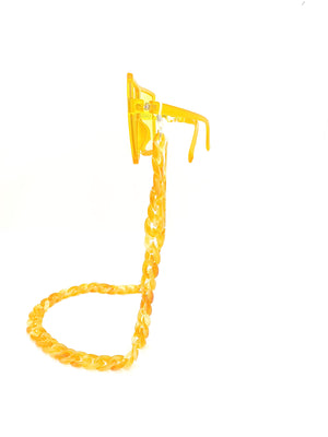 Glam Rock Yellow Square Sunglasses with Chain