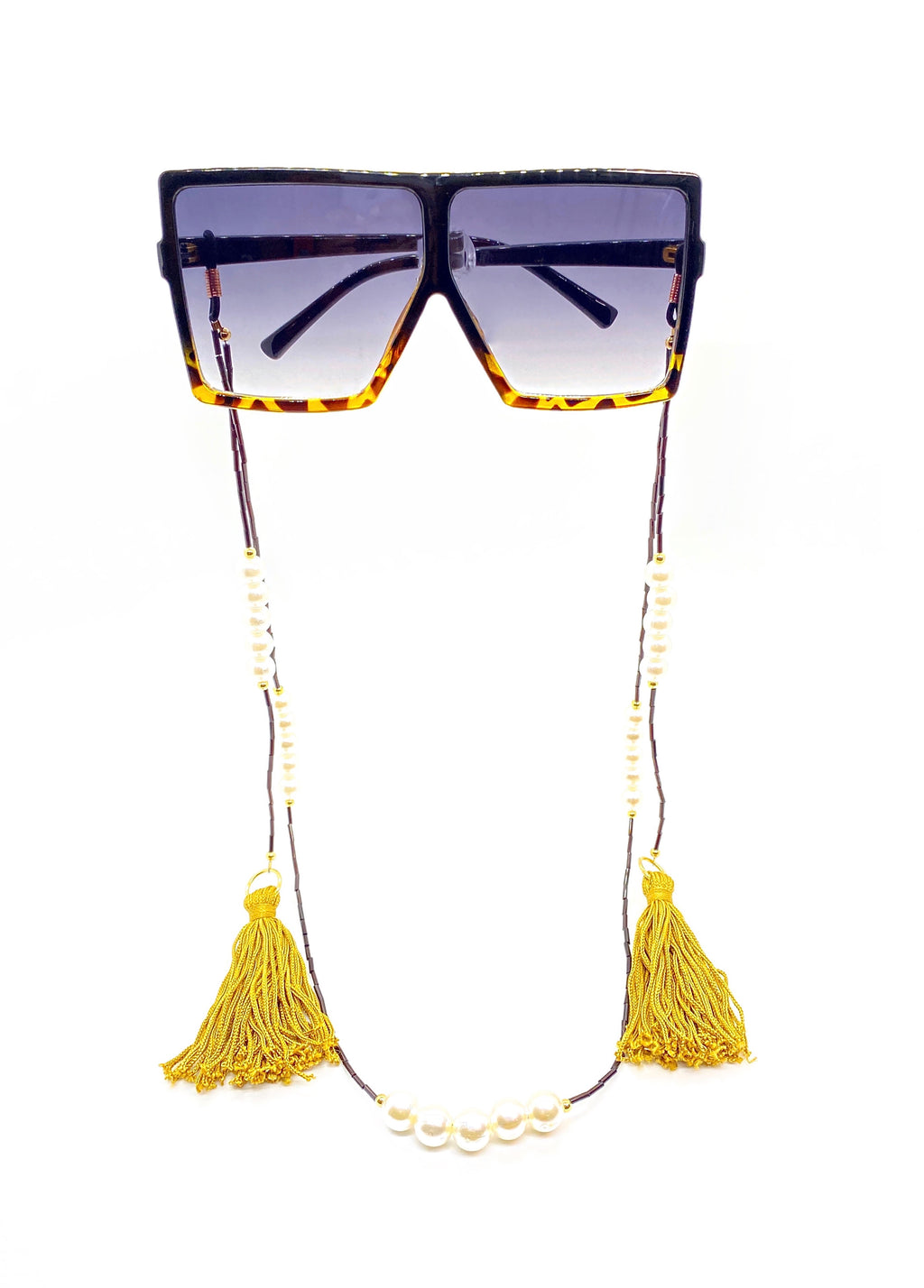 Glam Rock Black Giraffe Print Square Sunglasses with Chain